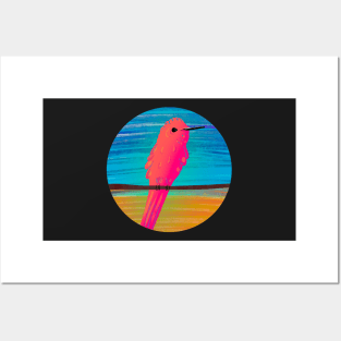 Cute pink bird sticker colorful and funky Posters and Art